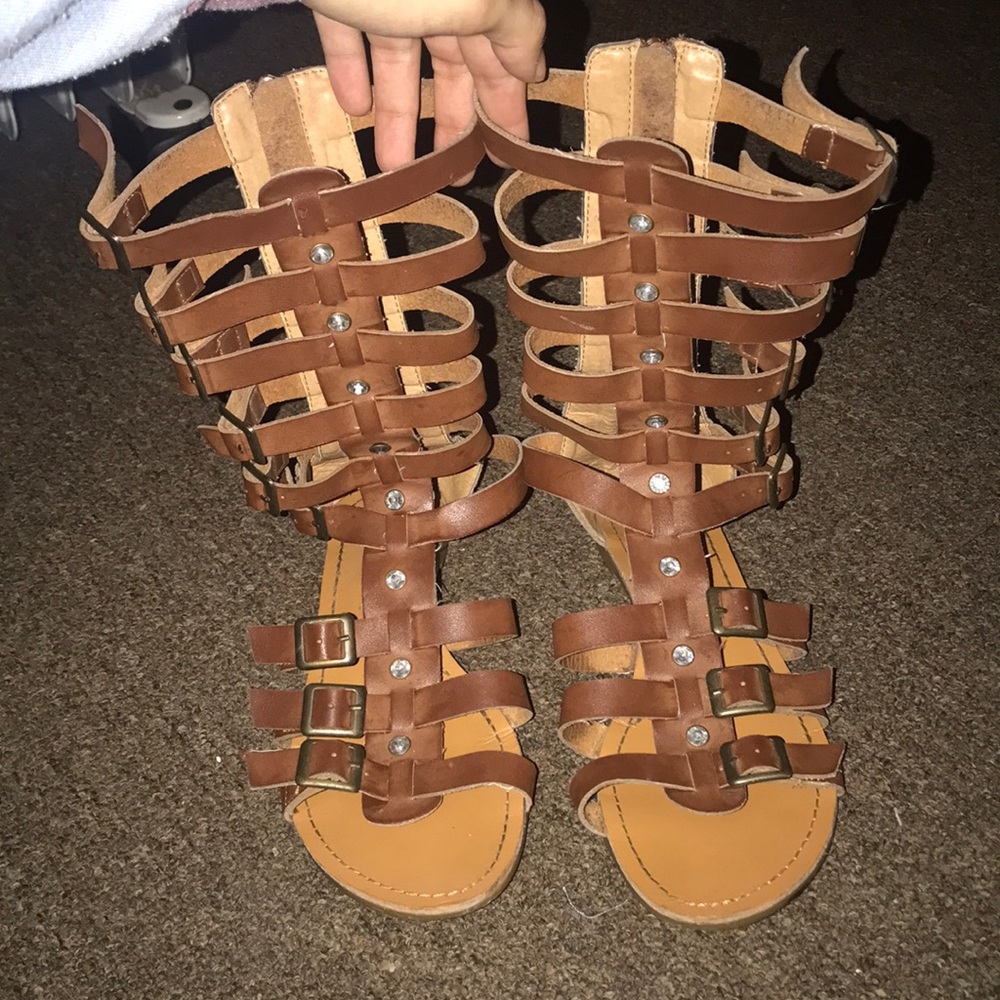 Women's Brown Gladiator Sandals with Gem Detail